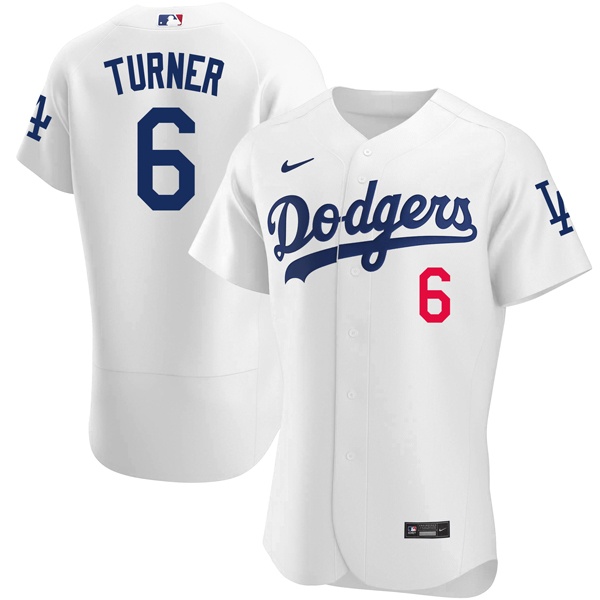 Personalized Men’s Los Angeles Dodgers #6 Trea Turner Flex Base Jersey Stitched – White