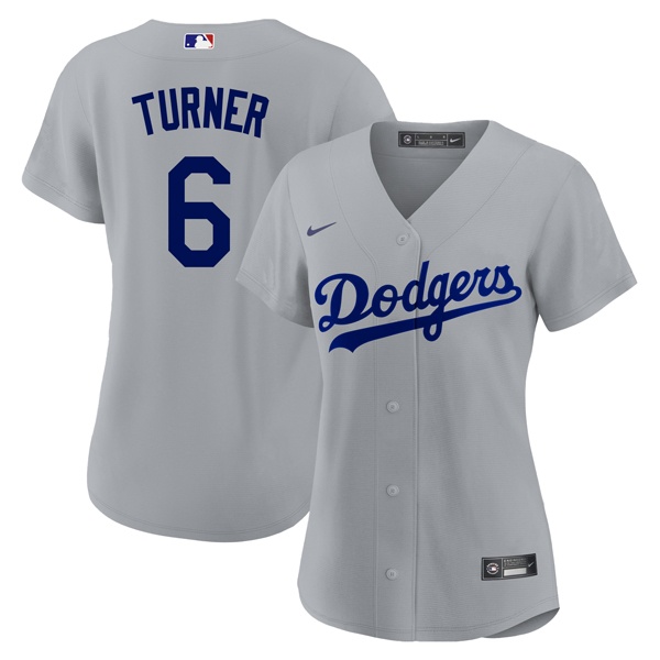 Personalized Women’s Los Angeles Dodgers #6 Trea Turner Cool Base Jersey Stitched – Gray