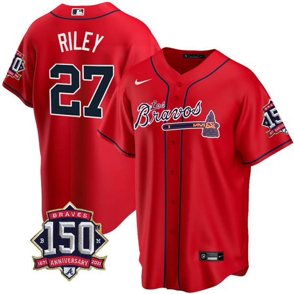 Personalized Men’s #27 Austin Riley Atlanta Braves Los Bravos Red Stitched Jersey Red