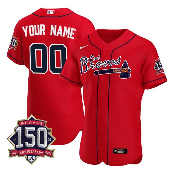 Personalized Men’s Atlanta Braves Los Bravos Red Stitched Jersey Red