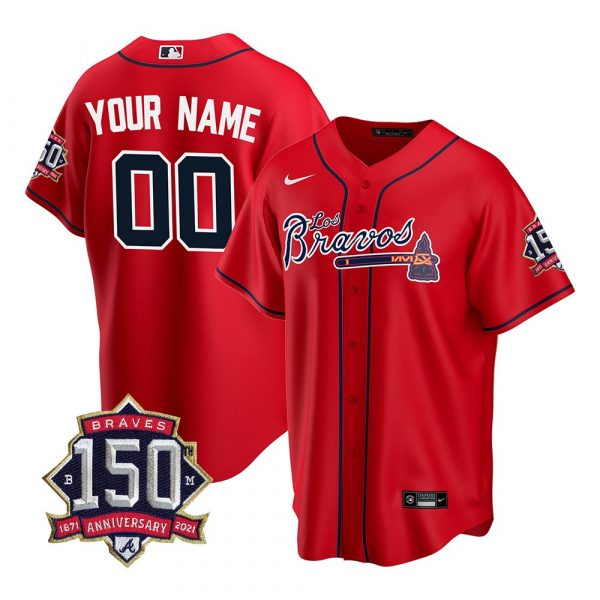 Personalized Men’s Atlanta Braves Los Bravos Red Stitched Jersey Red