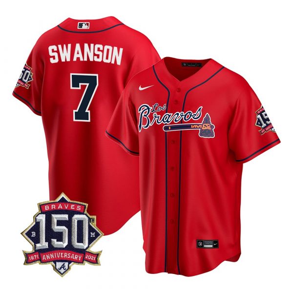 Personalized Men’s #7 Dansby Swanson Atlanta Braves Los Bravos Red Stitched Jersey Red