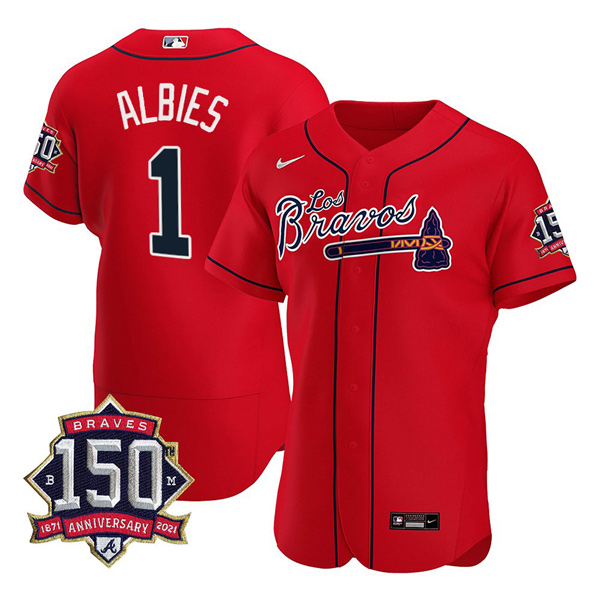 Personalized Men’s #1 Ozzie Albies Atlanta Braves Los Bravos Red Stitched Jersey Red