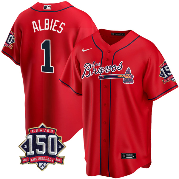 Personalized Men’s #1 Ozzie Albies Atlanta Braves Los Bravos Red Stitched Jersey Red