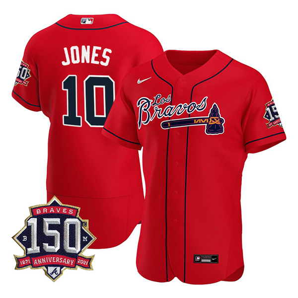 Personalized Men’s #10 Chipper Jones Atlanta Braves Los Bravos Red Stitched Jersey Red