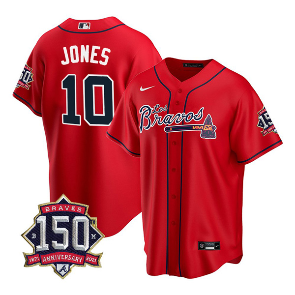 Personalized Men’s #10 Chipper Jones Atlanta Braves Los Bravos Red Stitched Jersey Red