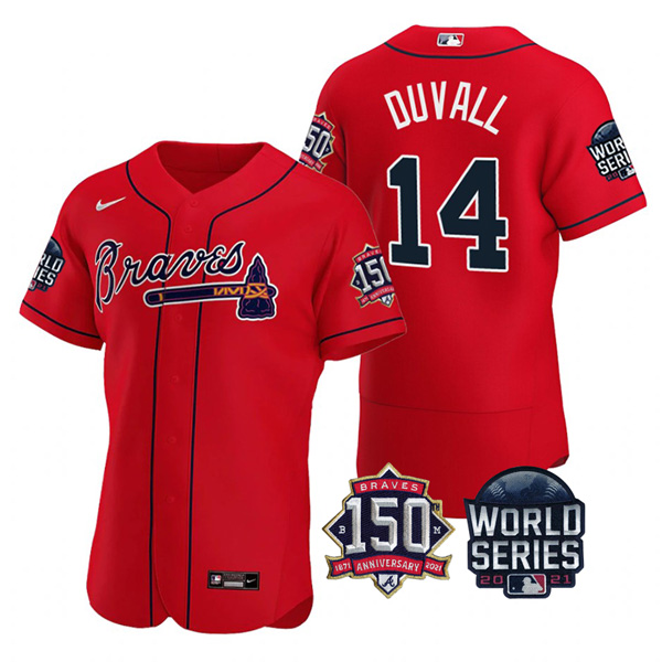 Personalized Men’s Atlanta Braves Adam Duvall 2021 World Series Stitched Jersey Flex Base Red
