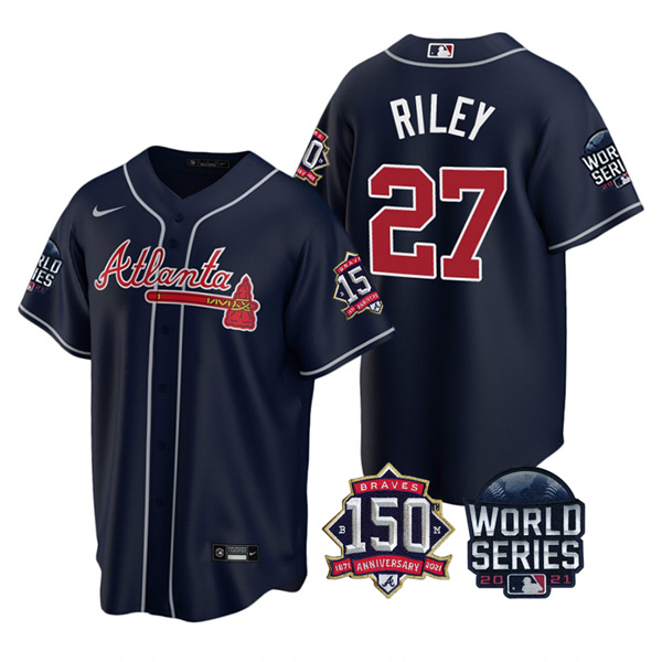 Personalized Men’s Atlanta Braves Austin Riley 2021 World Series Stitched Jersey Cool Base Navy