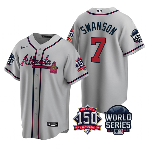 Personalized Men’s Atlanta Braves Dansby Swanson 2021 World Series Stitched Jersey Cool Base Gray