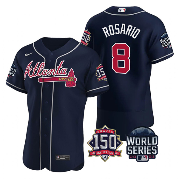 Personalized Men’s Atlanta Braves Eddie Rosario 2021 World Series Stitched Jersey Flex Base Navy