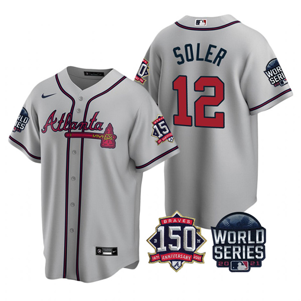 Personalized Men’s Atlanta Braves Jorge Soler 2021 World Series Stitched Jersey Cool Base Gray