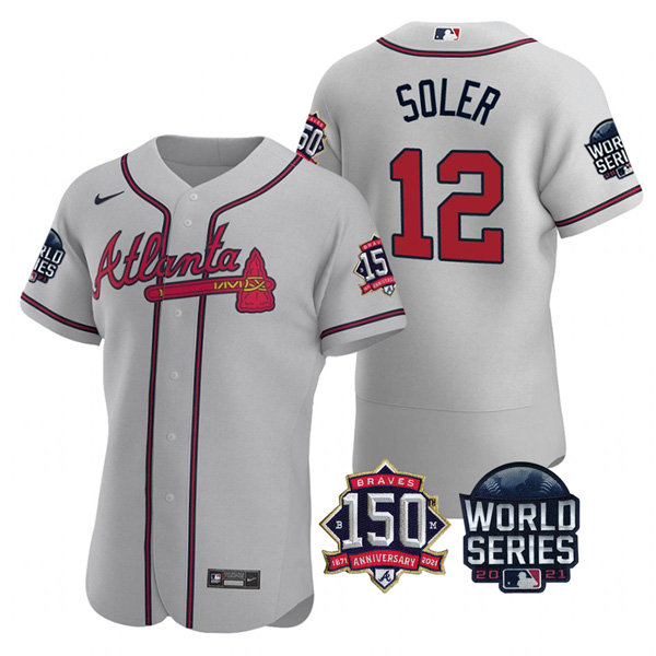 Personalized Men’s Atlanta Braves Jorge Soler 2021 World Series Stitched Jersey Flex Base Gray