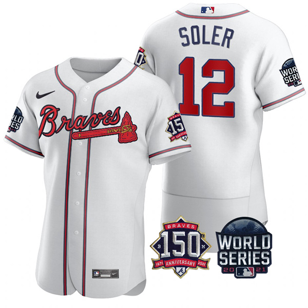 Personalized Men’s Atlanta Braves Jorge Soler 2021 World Series Stitched Jersey Flex Base White Home