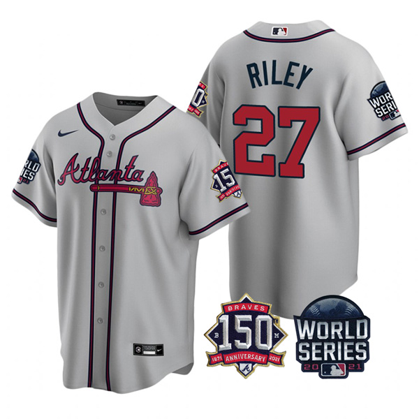 Personalized Youth Atlanta Braves Austin Riley 2021 World Series Stitched Jersey Cool Base Gray
