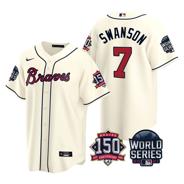 Personalized Youth Atlanta Braves Dansby Swanson 2021 World Series Stitched Jersey Cool Base Cream