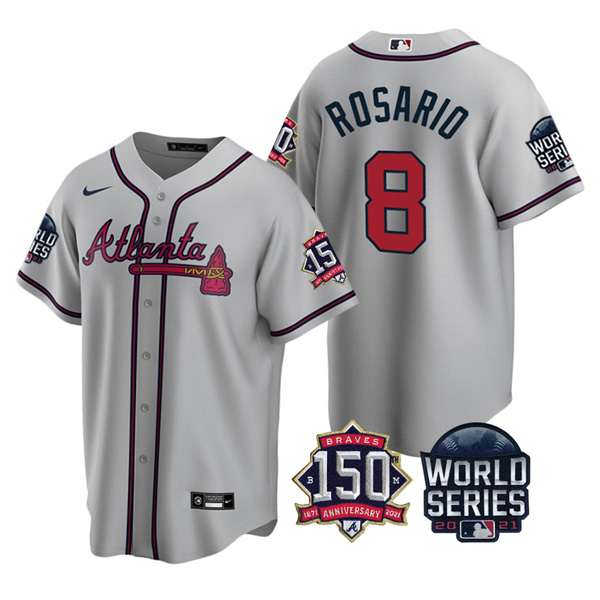 Personalized Youth Atlanta Braves Eddie Rosario 2021 World Series Stitched Jersey Cool Base Gray