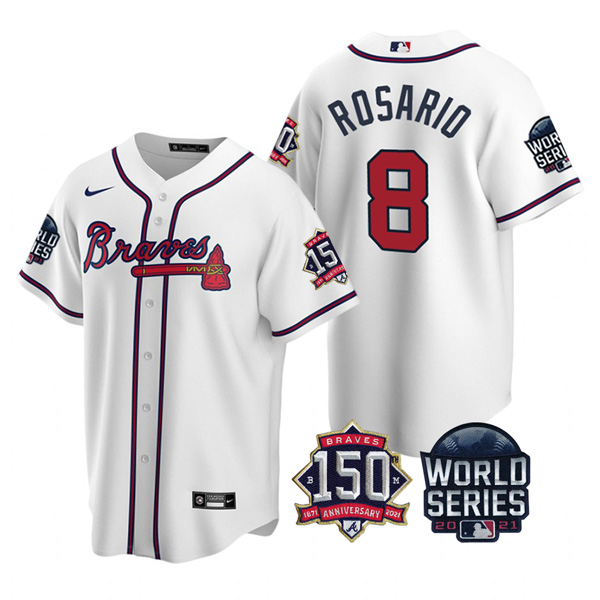 Personalized Youth Atlanta Braves Eddie Rosario 2021 World Series Stitched Jersey Cool Base White Home