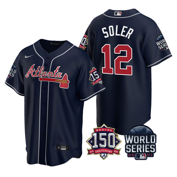 Personalized Youth Atlanta Braves Jorge Soler 2021 World Series Stitched Jersey Cool Base Navy