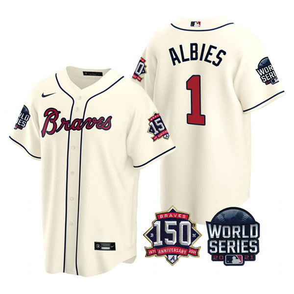 Personalized Youth Atlanta Braves Ozzie Albies 2021 World Series Stitched Jersey Cool Base Cream