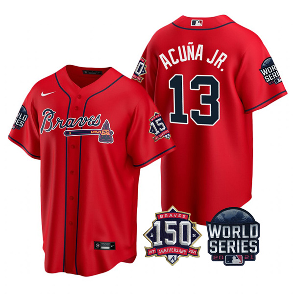 Personalized Youth Atlanta Braves Ronald Acuna Jr. 2021 World Series Stitched Jersey Cool Base Red