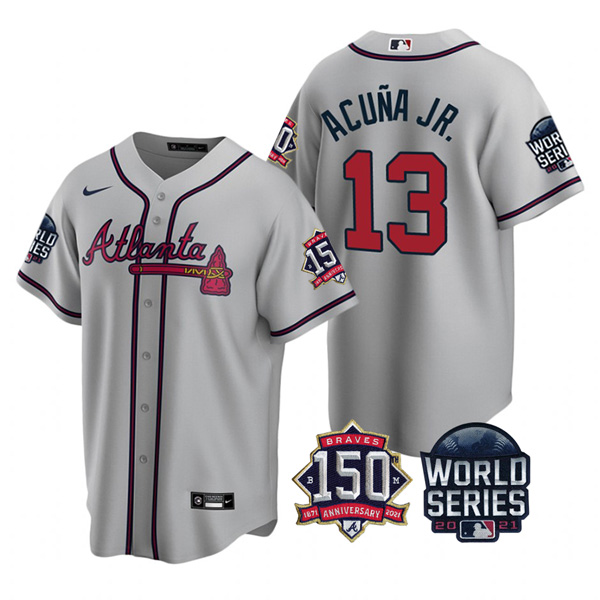 Personalized Youth Atlanta Braves Ronald Acuna Jr. 2021 World Series Stitched Jersey Cool Base Gray