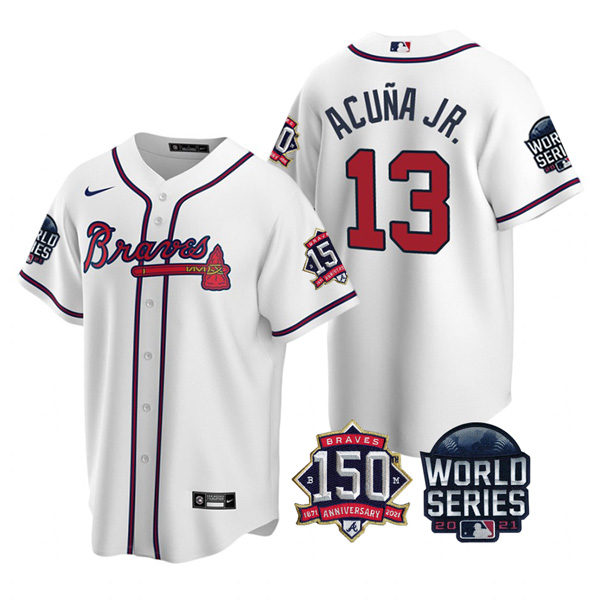 Personalized Youth Atlanta Braves Ronald Acuna Jr. 2021 World Series Stitched Jersey Cool Base White Home