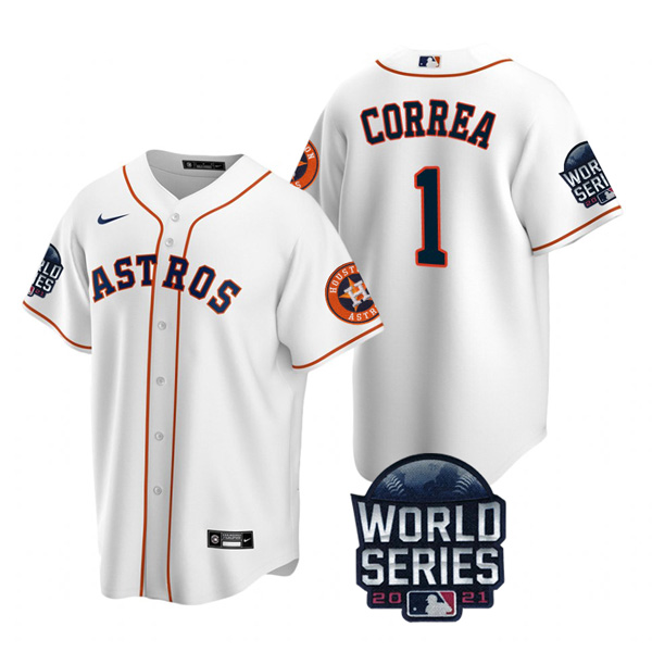 Personalized Men’s Houston Astros Carlos Correa 2021 World Series Stitched Jersey Cool Base White Home