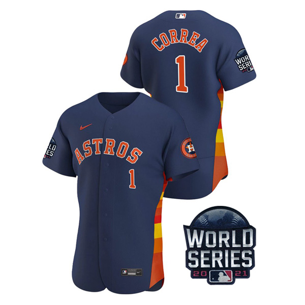 Personalized Men’s Houston Astros Carlos Correa 2021 World Series Stitched Jersey Flex Base Navy