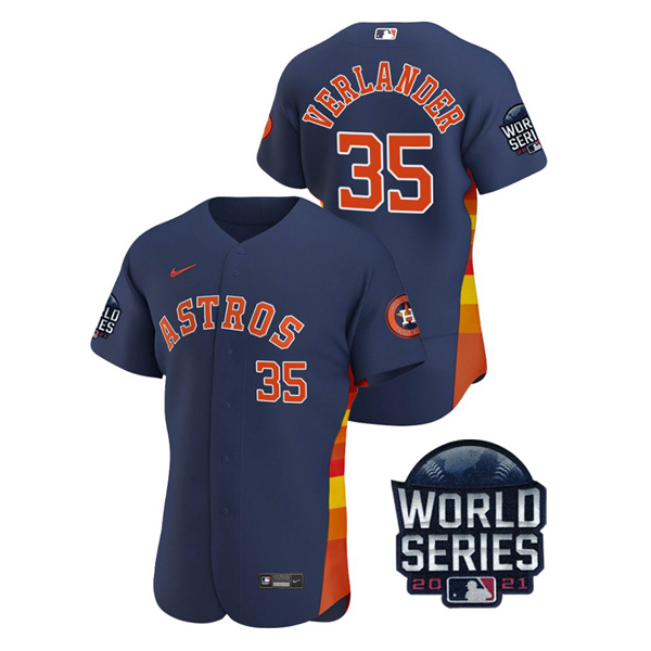 Personalized Men’s Houston Astros Justin Verlander 2021 World Series Stitched Jersey Flex Base Navy