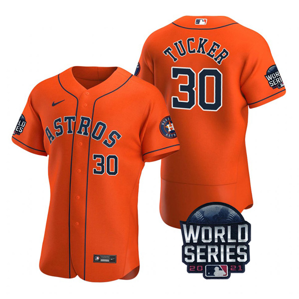 Personalized Men’s Houston Astros Kyle Tucker 2021 World Series Stitched Jersey Flex Base Orange