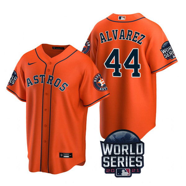 Personalized Men’s Houston Astros Yordan Alvarez 2021 World Series Stitched Jersey Cool Base Orange