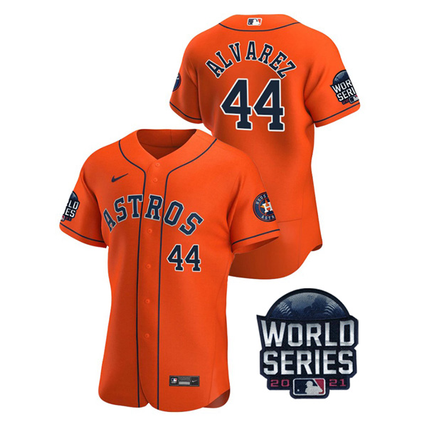 Personalized Men’s Houston Astros Yordan Alvarez 2021 World Series Stitched Jersey Flex Base Orange