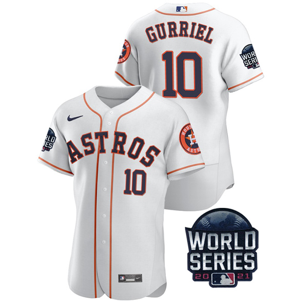 Personalized Men’s Houston Astros Yuli Gurriel 2021 World Series Stitched Jersey Flex Base White Home