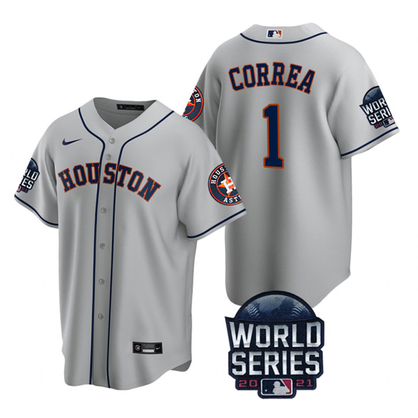 Personalized Youth Houston Astros Carlos Correa 2021 World Series Stitched Jersey Cool Base Gray