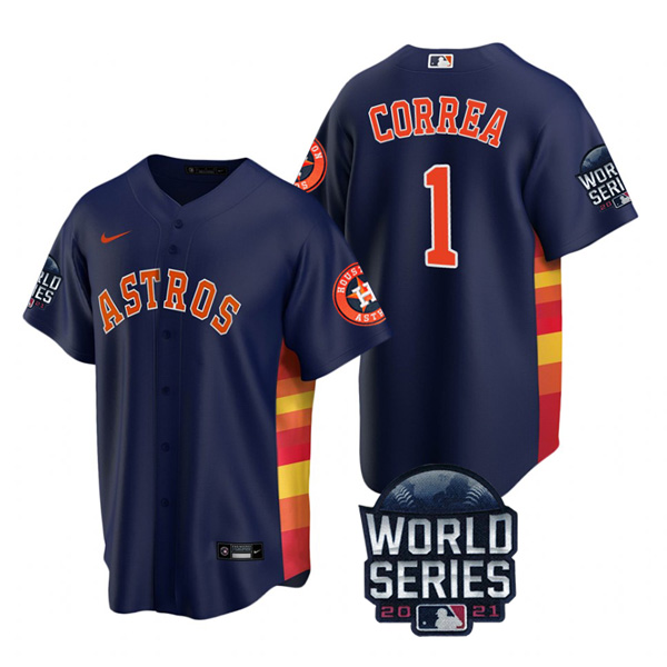 Personalized Youth Houston Astros Carlos Correa 2021 World Series Stitched Jersey Cool Base Navy