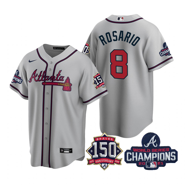 Personalized Men’s Atlanta Braves Eddie Rosario 2021 World Series Champions Stitched Jersey Cool Base Gray