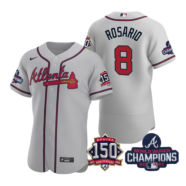 Personalized Men’s Atlanta Braves Eddie Rosario 2021 World Series Champions Stitched Jersey Flex Base Gray