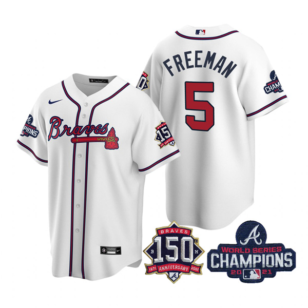 Personalized Men’s Atlanta Braves Freddie Freeman 2021 World Series Champions Stitched Jersey Cool Base White Home
