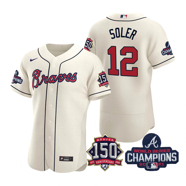 Personalized Men’s Atlanta Braves Jorge Soler 2021 World Series Champions Stitched Jersey Flex Base Cream