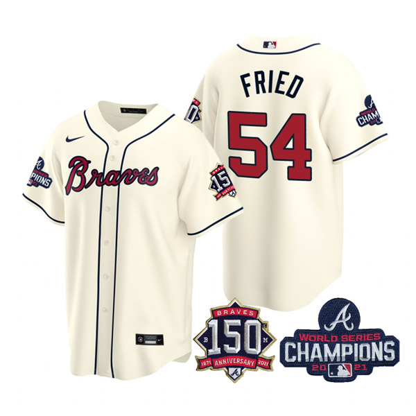 Personalized Men’s Atlanta Braves Max Fried 2021 World Series Champions Stitched Jersey Cool Base Cream