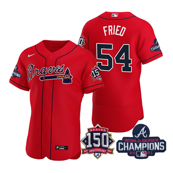 Personalized Men’s Atlanta Braves Max Fried 2021 World Series Champions Stitched Jersey Flex Base Red