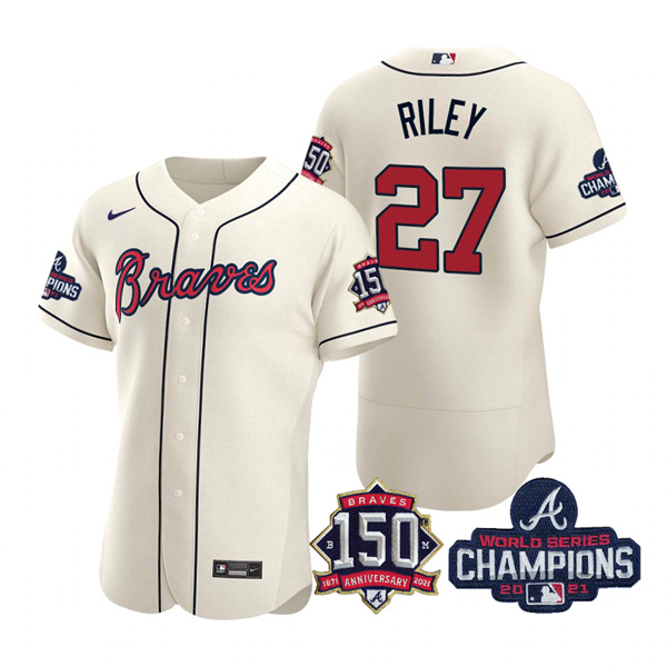 Personalized Men’s Atlanta Braves Austin Riley 2021 World Series Champions Stitched Jersey Flex Base Cream