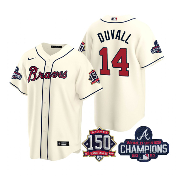 Personalized Men’s Atlanta Braves Adam Duvall 2021 World Series Champions Stitched Jersey Cool Base Cream