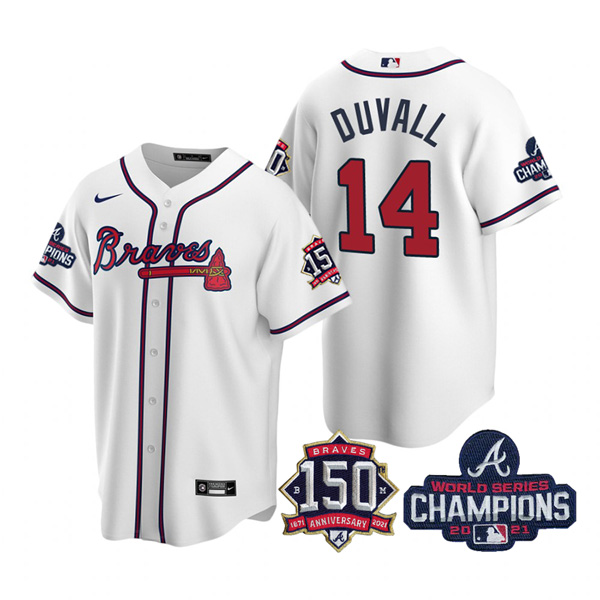 Personalized Men’s Atlanta Braves Adam Duvall 2021 World Series Champions Stitched Jersey Cool Base White Home