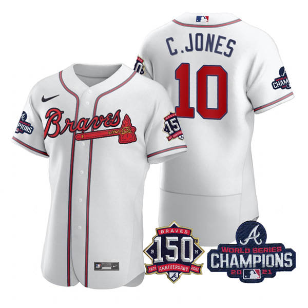 Personalized Men’s Atlanta Braves Chipper Jones 2021 World Series Champions Stitched Jersey Flex Base White Home