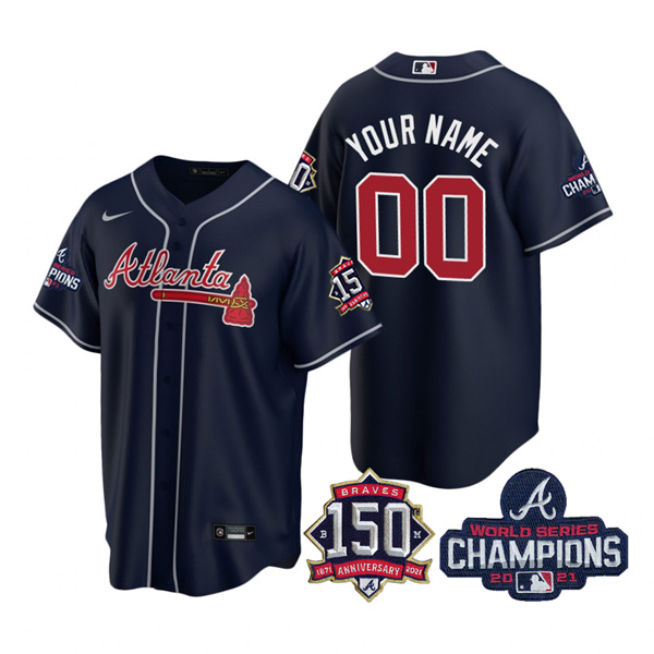 Personalized Men’s Atlanta Braves 2021 World Series Champions Stitched Jersey Cool Base Navy