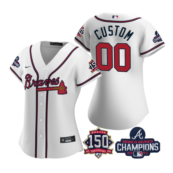 Personalized Women’s Atlanta Braves 2021 World Series Champions Stitched Jersey White