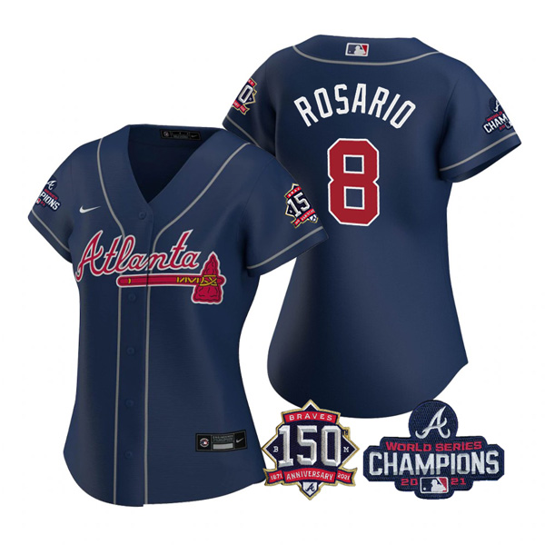 Personalized Women’s Atlanta Braves Eddie Rosario 2021 World Series Champions Stitched Jersey Navy