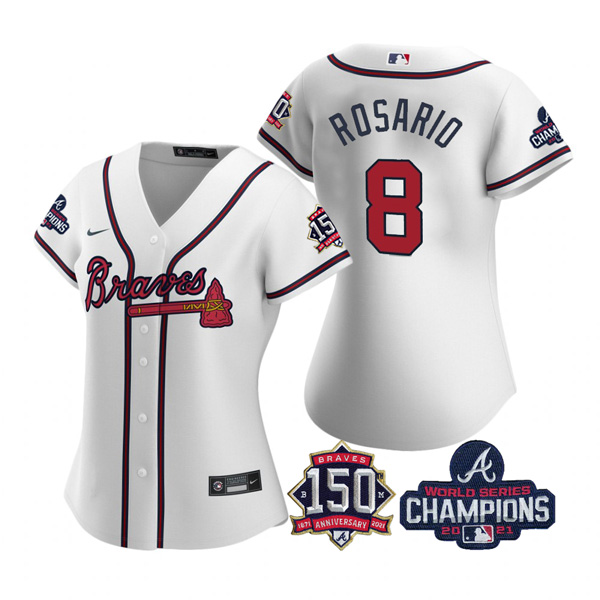 Personalized Women’s Atlanta Braves Eddie Rosario 2021 World Series Champions Stitched Jersey White