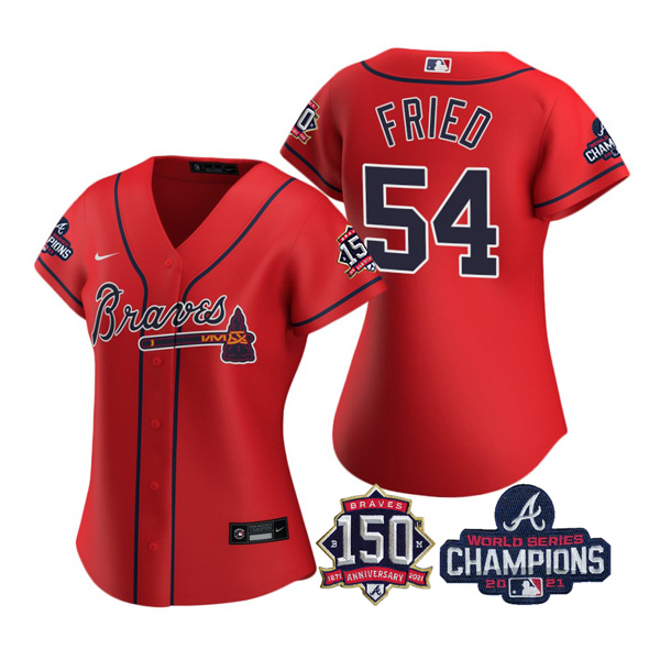 Personalized Women’s Atlanta Braves Max Fried 2021 World Series Champions Stitched Jersey Red